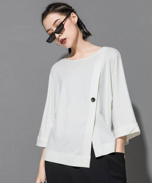 Asymmetric Button Boxy Top